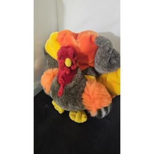 Vintage 1988 CHRISHA Playful Plush Turkey Stuffed Animal Thanksgiving Decor 11”